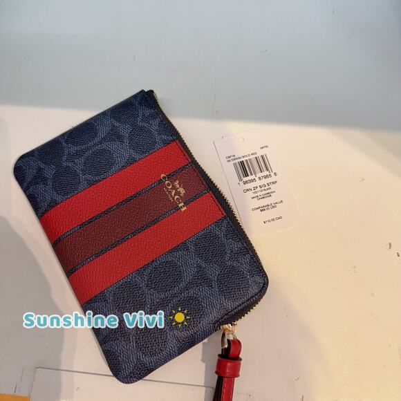 NWT Coach Corner Zip Wristlet In Signature Denim/Bold Red CBP19 - Picture 4 of 7